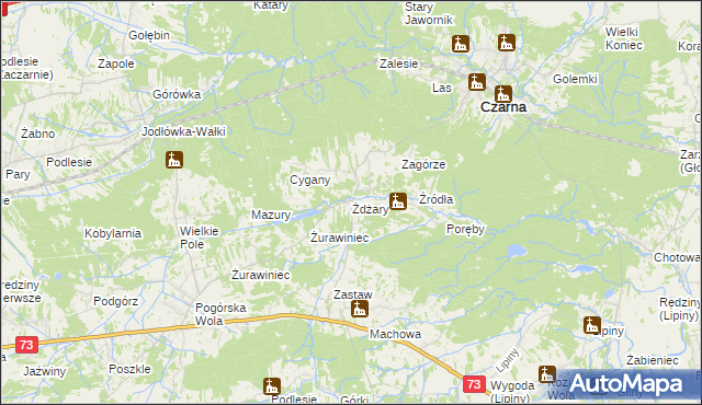 mapa Żdżary gmina Czarna, Żdżary gmina Czarna na mapie Targeo