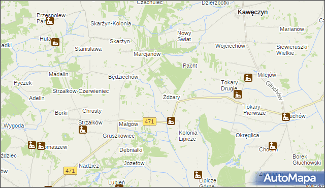 mapa Żdżary gmina Kawęczyn, Żdżary gmina Kawęczyn na mapie Targeo