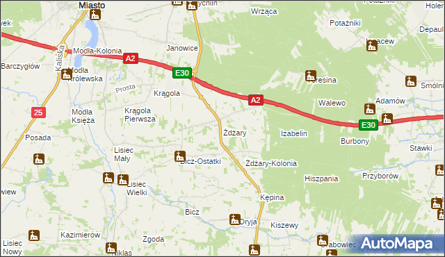 mapa Żdżary gmina Stare Miasto, Żdżary gmina Stare Miasto na mapie Targeo