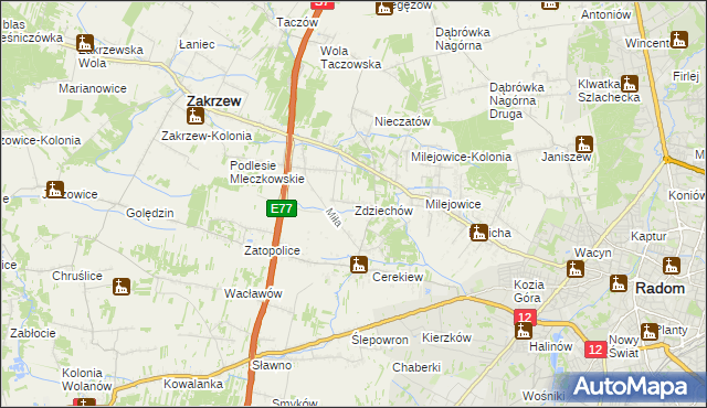 mapa Zdziechów gmina Zakrzew, Zdziechów gmina Zakrzew na mapie Targeo