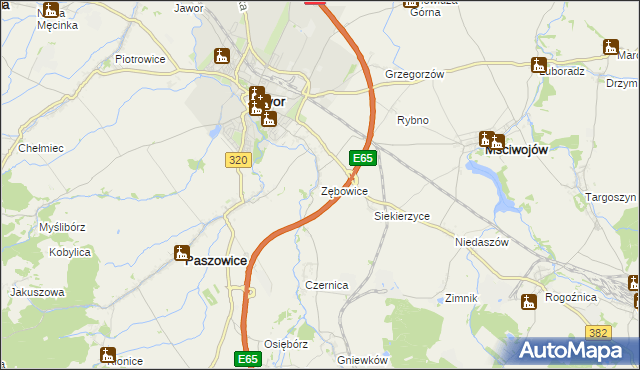 mapa Zębowice gmina Paszowice, Zębowice gmina Paszowice na mapie Targeo