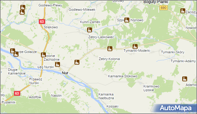 mapa Żebry-Kolonia gmina Nur, Żebry-Kolonia gmina Nur na mapie Targeo