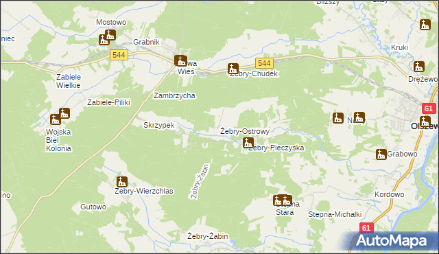 mapa Żebry-Ostrowy, Żebry-Ostrowy na mapie Targeo