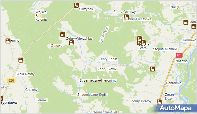 mapa Żebry-Żabin, Żebry-Żabin na mapie Targeo