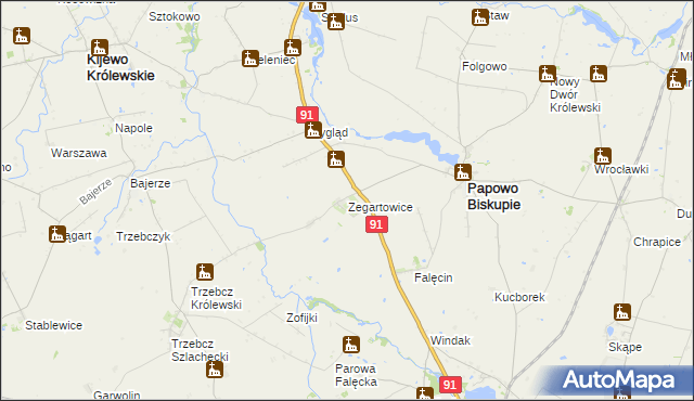 mapa Zegartowice gmina Papowo Biskupie, Zegartowice gmina Papowo Biskupie na mapie Targeo