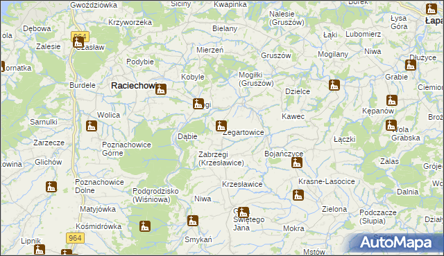 mapa Zegartowice gmina Raciechowice, Zegartowice gmina Raciechowice na mapie Targeo