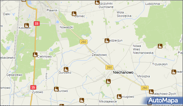 mapa Żelazkowo gmina Niechanowo, Żelazkowo gmina Niechanowo na mapie Targeo