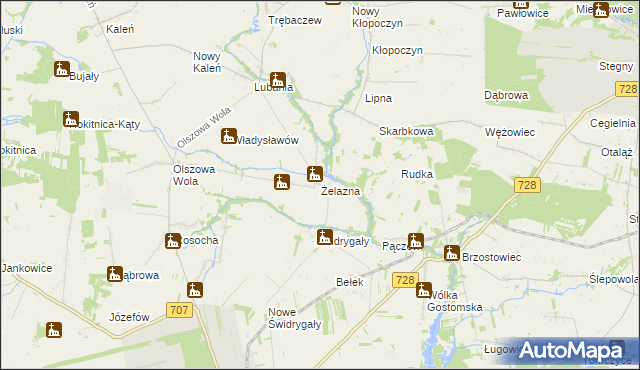 mapa Żelazna gmina Sadkowice, Żelazna gmina Sadkowice na mapie Targeo