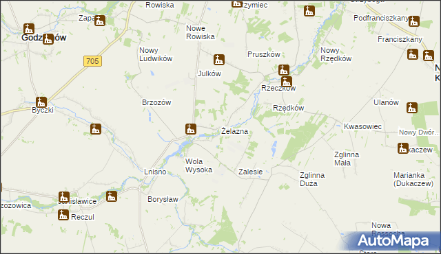 mapa Żelazna gmina Skierniewice, Żelazna gmina Skierniewice na mapie Targeo