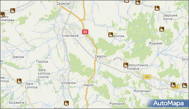 mapa Żelazno gmina Kłodzko, Żelazno gmina Kłodzko na mapie Targeo