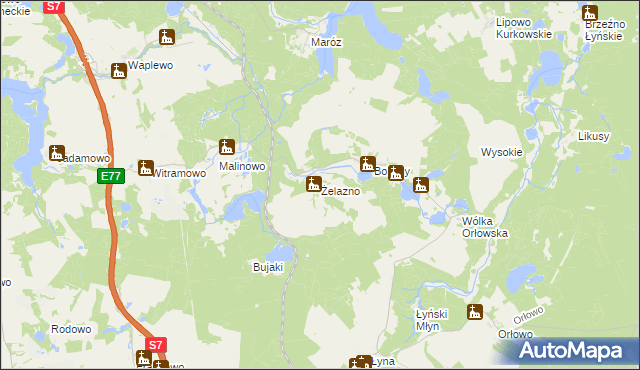 mapa Żelazno gmina Nidzica, Żelazno gmina Nidzica na mapie Targeo