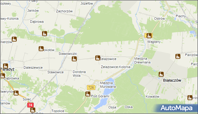 mapa Żelazowice, Żelazowice na mapie Targeo