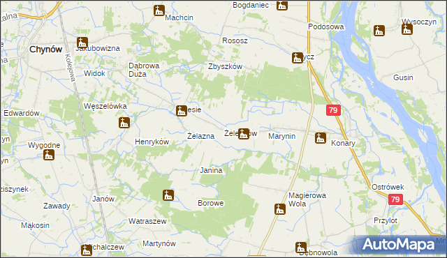 mapa Żelechów gmina Chynów, Żelechów gmina Chynów na mapie Targeo