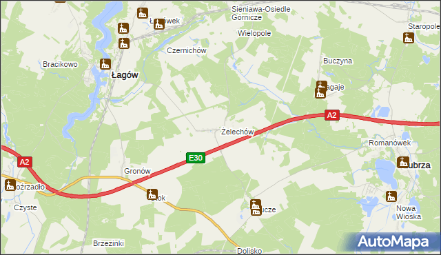 mapa Żelechów gmina Łagów, Żelechów gmina Łagów na mapie Targeo