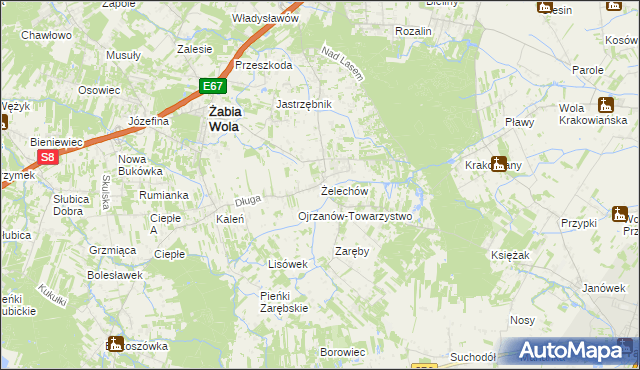 mapa Żelechów gmina Żabia Wola, Żelechów gmina Żabia Wola na mapie Targeo