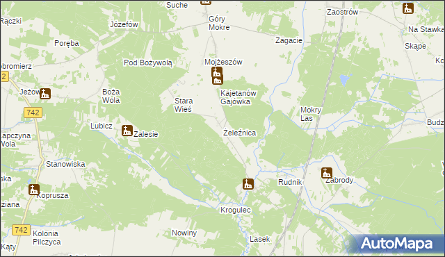 mapa Żeleźnica gmina Przedbórz, Żeleźnica gmina Przedbórz na mapie Targeo