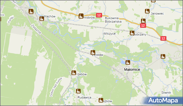 mapa Żelisław gmina Małomice, Żelisław gmina Małomice na mapie Targeo