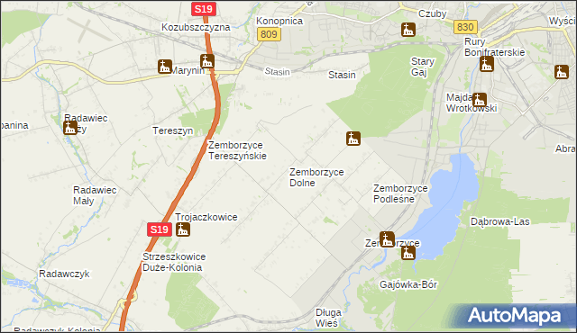 mapa Zemborzyce Dolne, Zemborzyce Dolne na mapie Targeo