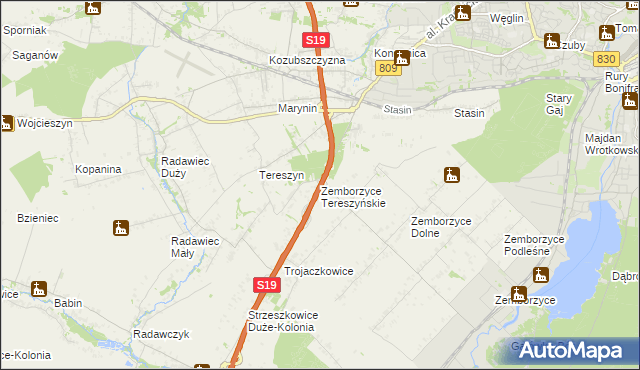 mapa Zemborzyce Tereszyńskie, Zemborzyce Tereszyńskie na mapie Targeo