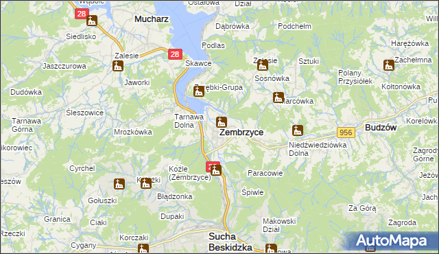 mapa Zembrzyce, Zembrzyce na mapie Targeo