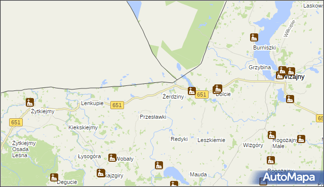 mapa Żerdziny gmina Dubeninki, Żerdziny gmina Dubeninki na mapie Targeo