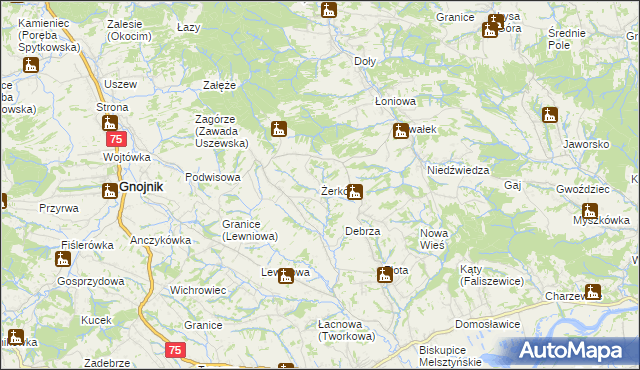 mapa Żerków gmina Gnojnik, Żerków gmina Gnojnik na mapie Targeo