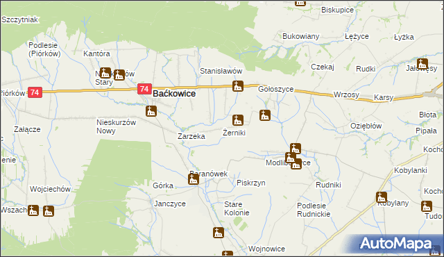 mapa Żerniki gmina Baćkowice, Żerniki gmina Baćkowice na mapie Targeo