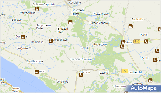 mapa Żerniki gmina Brudzeń Duży, Żerniki gmina Brudzeń Duży na mapie Targeo