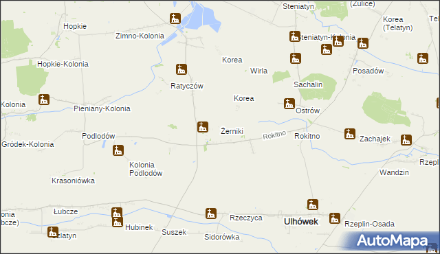 mapa Żerniki gmina Ulhówek, Żerniki gmina Ulhówek na mapie Targeo