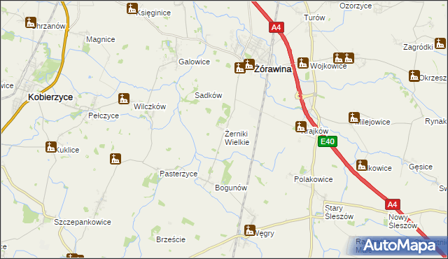 mapa Żerniki Wielkie, Żerniki Wielkie na mapie Targeo