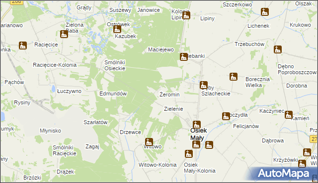 mapa Żeromin gmina Osiek Mały, Żeromin gmina Osiek Mały na mapie Targeo