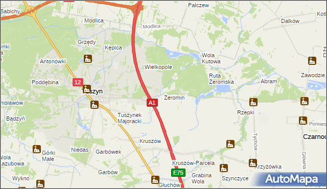 mapa Żeromin gmina Tuszyn, Żeromin gmina Tuszyn na mapie Targeo