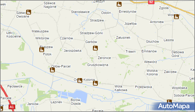 mapa Żeronice gmina Bedlno, Żeronice gmina Bedlno na mapie Targeo
