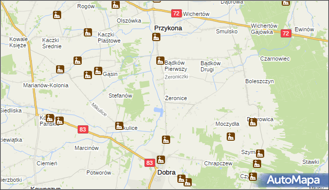 mapa Żeronice gmina Dobra, Żeronice gmina Dobra na mapie Targeo