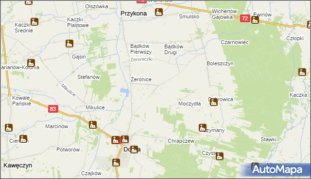 mapa Żeronice Kolonia, Żeronice Kolonia na mapie Targeo