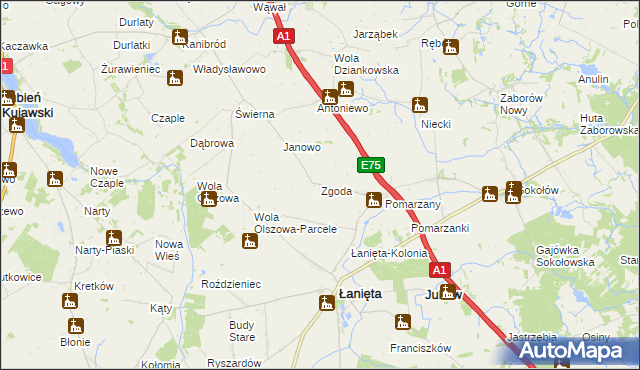 mapa Zgoda gmina Łanięta, Zgoda gmina Łanięta na mapie Targeo