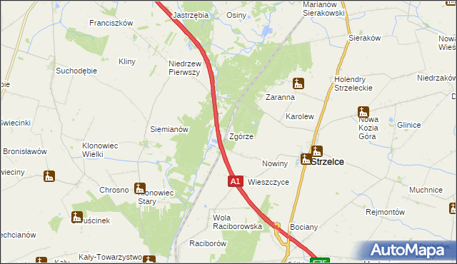 mapa Zgórze gmina Strzelce, Zgórze gmina Strzelce na mapie Targeo