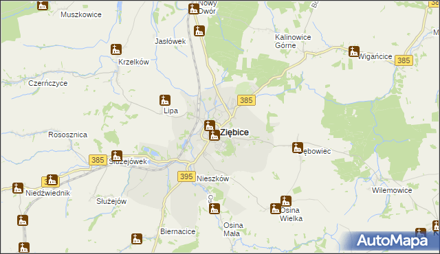 mapa Ziębice, Ziębice na mapie Targeo