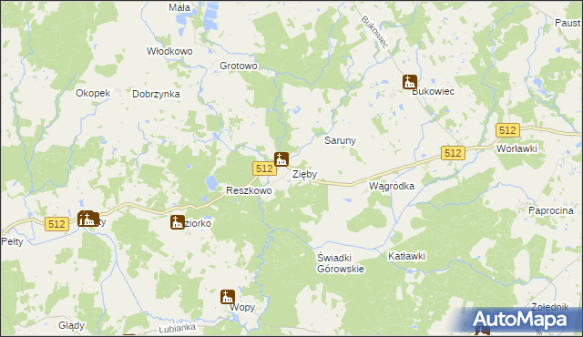 mapa Zięby gmina Górowo Iławeckie, Zięby gmina Górowo Iławeckie na mapie Targeo