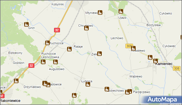 mapa Zielęcin gmina Wielichowo, Zielęcin gmina Wielichowo na mapie Targeo