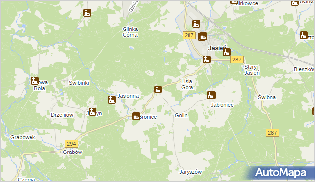 mapa Zieleniec gmina Jasień, Zieleniec gmina Jasień na mapie Targeo