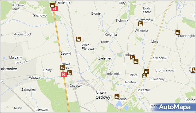 mapa Zieleniec gmina Nowe Ostrowy, Zieleniec gmina Nowe Ostrowy na mapie Targeo