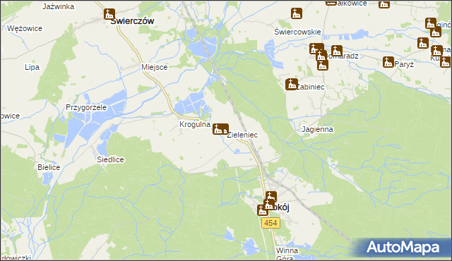 mapa Zieleniec gmina Pokój, Zieleniec gmina Pokój na mapie Targeo