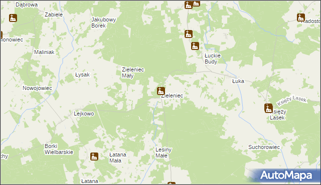 mapa Zieleniec gmina Wielbark, Zieleniec gmina Wielbark na mapie Targeo