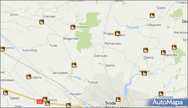 mapa Zielniczki, Zielniczki na mapie Targeo