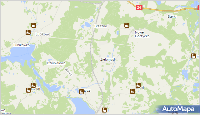 mapa Zielomyśl, Zielomyśl na mapie Targeo