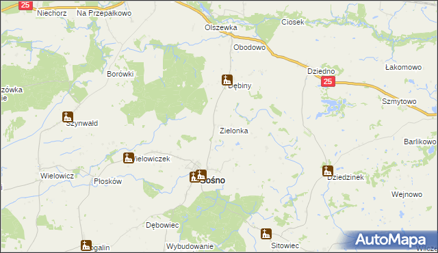 mapa Zielonka gmina Sośno, Zielonka gmina Sośno na mapie Targeo