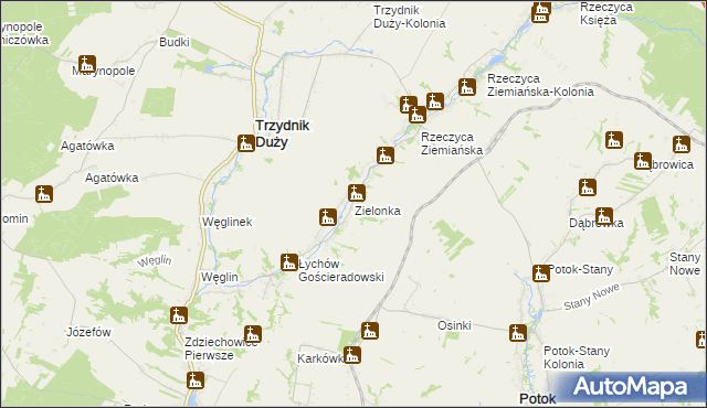 mapa Zielonka gmina Trzydnik Duży, Zielonka gmina Trzydnik Duży na mapie Targeo