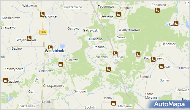 mapa Zielonka gmina Wierzbinek, Zielonka gmina Wierzbinek na mapie Targeo