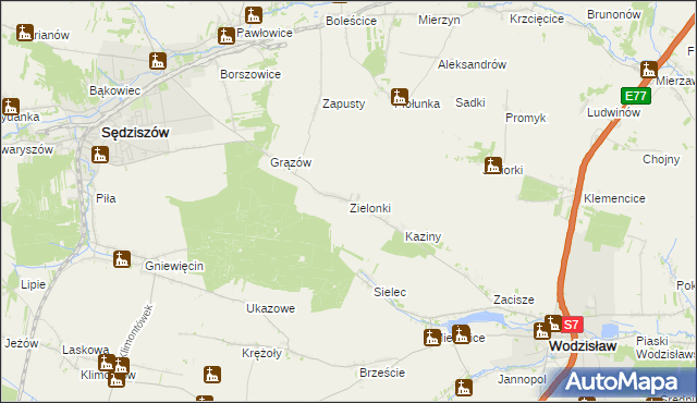 mapa Zielonki gmina Sędziszów, Zielonki gmina Sędziszów na mapie Targeo